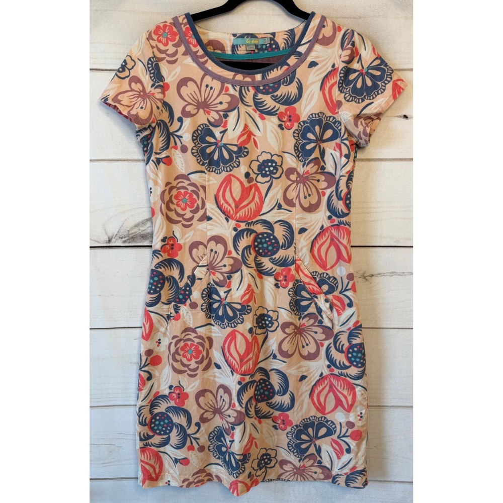Boden Womens Floral Corduroy Shift Dress Pink Blue Tan WH332 Size US 4R